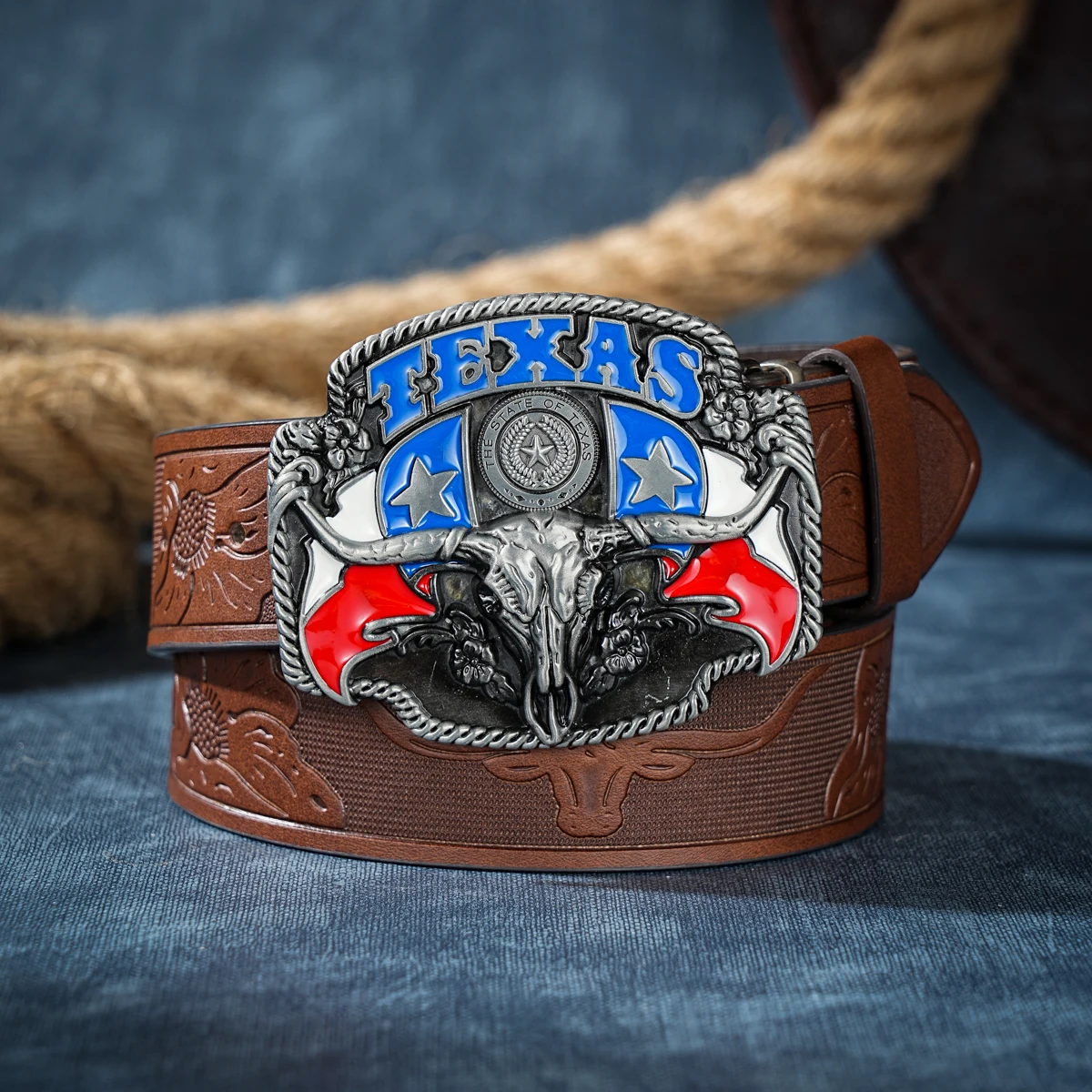 Männer & Frauen-Western-Cowboy-Pu-Ledergürtel-Vintage Pferde gürtel Blumen gravierte Schnallen gürtel für Jeans Image