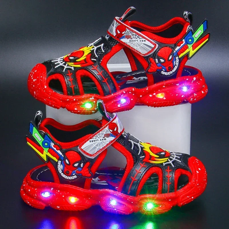 Disney führte Sport Sandalen Sommer Cartoon Spiderman Sandalen für Jungen lässig Strands chuh weiche Sohle Kinderschuhe
