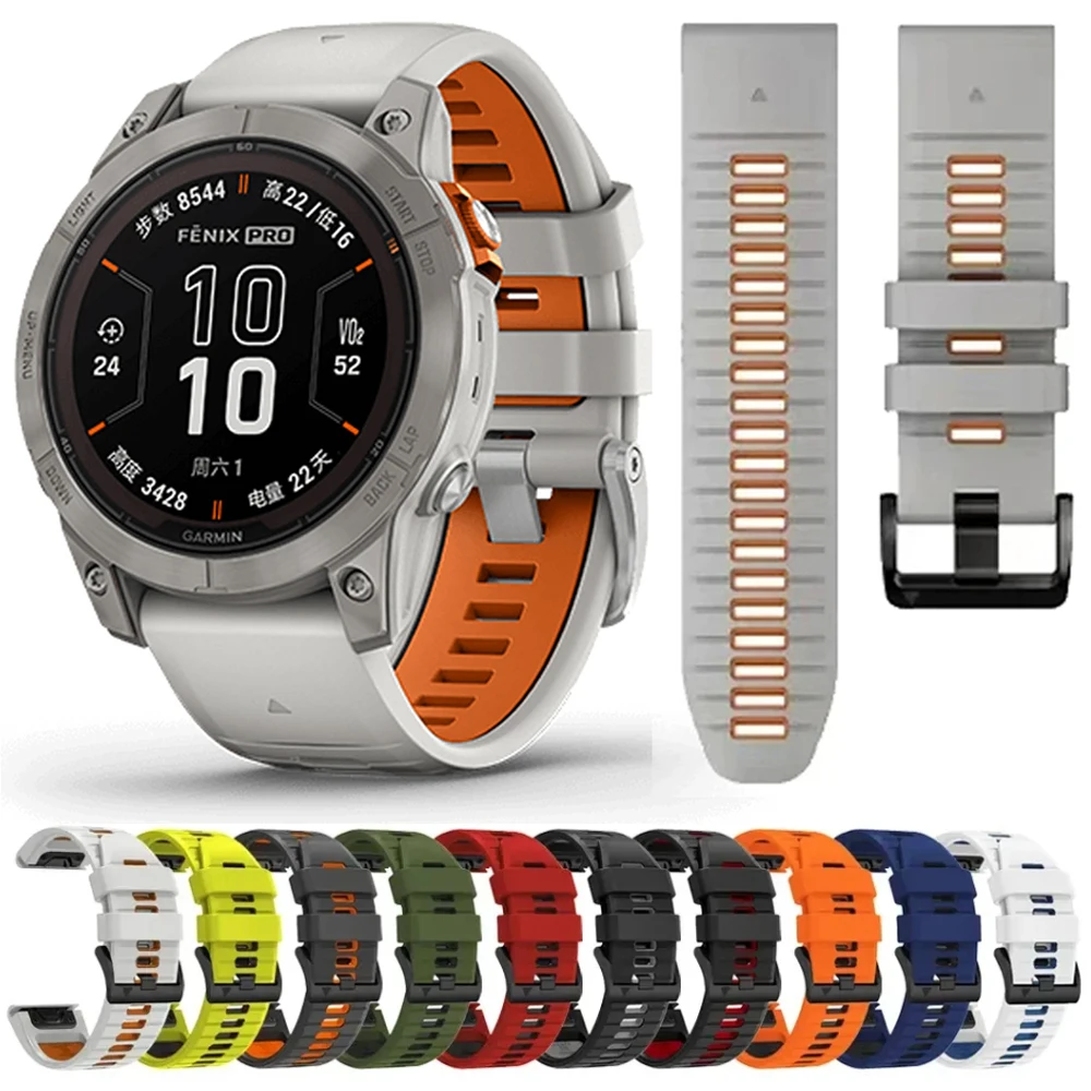 QuickFit 26 mm 22 mm zweifarbiges Silikonarmband für Garmin Fenix 7X 7 Pro 6 6X/Epix Pro Gen 2 51 mm 47 mm/Tactix Uhrenarmband-Zubehör Image