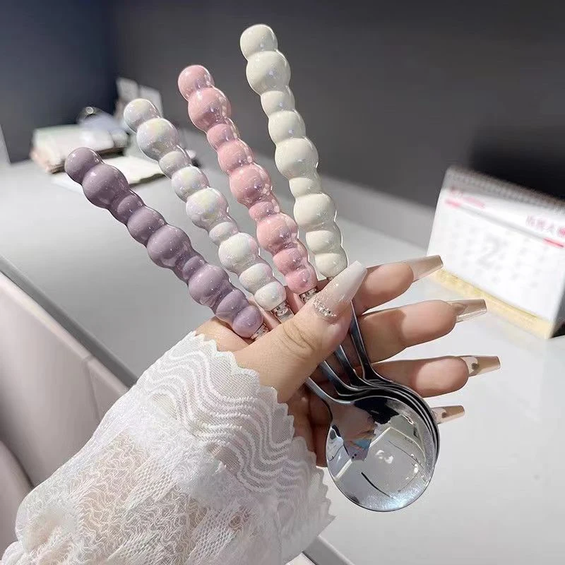 Perlen griff Löffel Edelstahl Rühr löffel Eis Kuchen Dessert Löffel Bar Küchen zubehör Party Besteck Gadgets