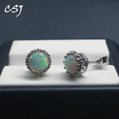 CSJ Elegante Natürliche Opal retro classics Stud Ohrringe 925 Sterling Silber Edlen Schmuck Frauen