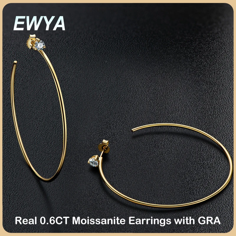 EWYA Funkelnden Echte D Farbe 0,3 CT 4mm Große Moissanite Hoop Ohrringe Für Frauen S925 Sterling Silber Diamant Ohrring feine Schmuck
