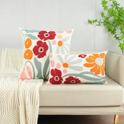 1 Stück, Kissenbezug mit Blumenstickerei ohne Füllstoff, moderner dekorativer Kissenbezug aus Segeltuch für Wohnzimmer, Heimdekoration Image
