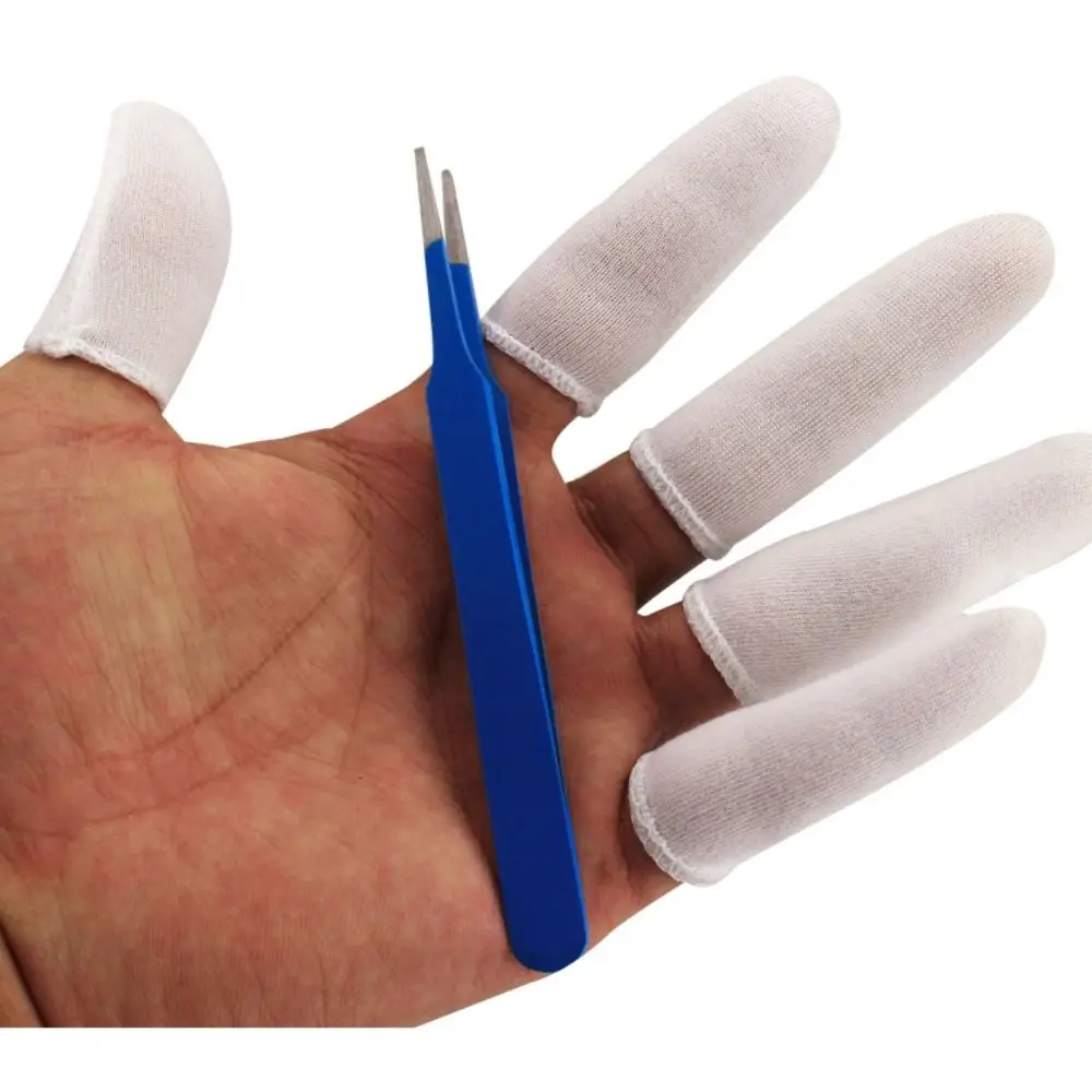 100 Stück weiße Baumwolle Finger betten Einweg Schweiß absorption Finger Schutz handschuhe Verdickung Verlängerung Finger abdeckungen arbeiten Image