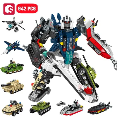 Sembo 942pcs Verformung Verteidiger Assemblage Bausteine Panzer kämpfer verwandeln Mecha Ziegel Image