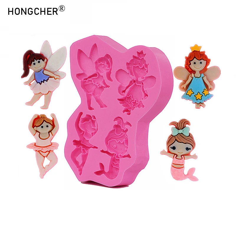 Cartoon schöne Engel Mädchen Meerjungfrau DIY Harz Zubehör Zubehör Tropfform Schokolade Kuchen Dessert Dekoration Silikonform Image