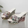 Frauen Schuhe Mode Schuhe lässig Flip Flops Sommer Vintage Blumen druck Peep Toe Keil Hausschuhe