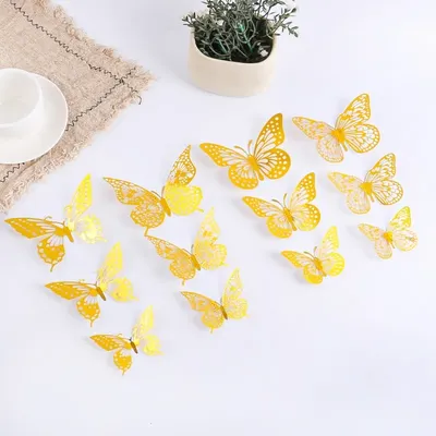 12pcs 3d aushöhlen Schmetterling Wand dekor Aufkleber goldene Schmetterling Dekorationen für Geburtstags feier Kuchen Raum dekorationen Aufkleber Image