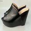 Olomm Handgemachte Frauen Sommer Plattform Maultiere Sandalen Keile High Heels Offene spitze Elegante Schwarz Party Schuhe Frauen UNS Plus Größe 5-20