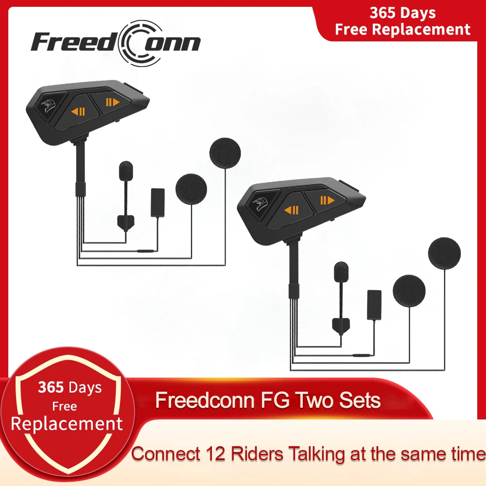 Freedconn FG Motorrad-Gegensprechanlage, Helm, Bluetooth-Headset, 1000 m, Gegensprechanlage, Communicator, 10 Fahrer, wasserdicht, FM-Radio, Musik Image