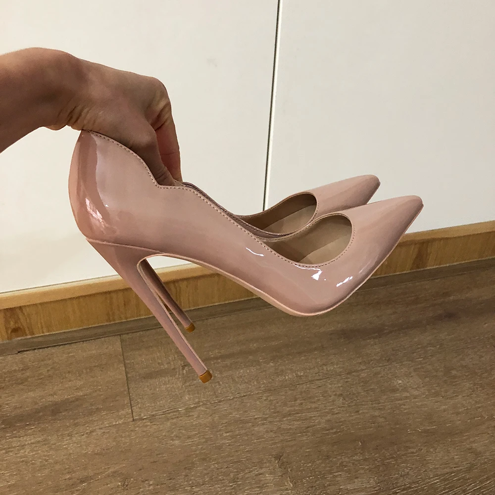 Veowalk Glänzend Nude Frauen Wellung Oberen Spitz Stiletto Pumps Elegante Damen Slip Auf High Heel Schuhe 8-12cm Farben Anpassen