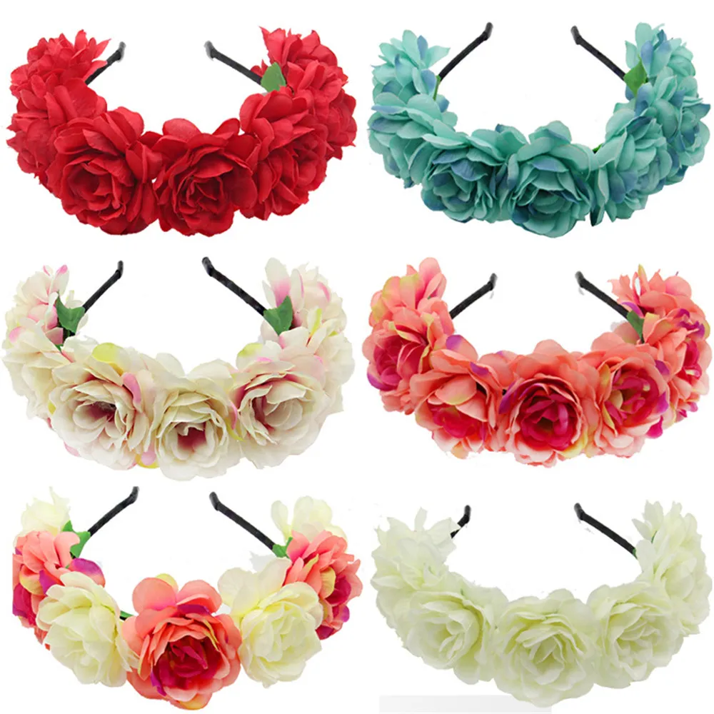 Frauen Braut Mädchen Rose Blumen Stirnband Krone Haarband Hochzeitsschmuck künstliche Blumenkranz Image