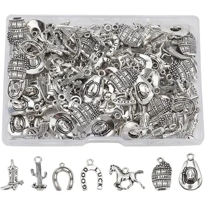 128 Stück 8 Stil Cowboy Boot Gun Hut Charms Tibetischer Stil Legierung Anhänger Antik Silber Western Cowboy Thema Anhänger Charms