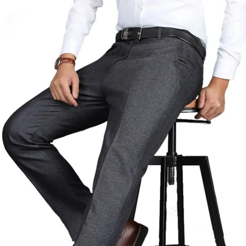 Neuankömmling Herren Casual Business Hosen Mann Mitte voller Länge Soft Trim Marken hose regelmäßig gerade schwarz grau groß 28-40