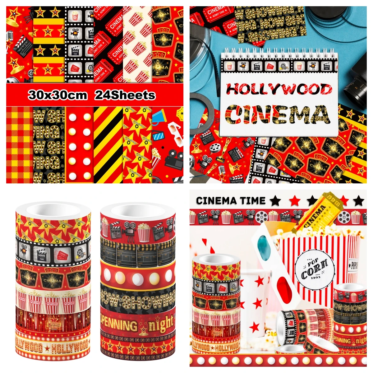 Vintage Film Kino Thema Hintergrund Papier und Washi Tape Aufkleber DIY Scrap booking Collage Briefpapier Dekor Tagebuch Handwerk Material Image