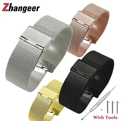 12 14 16 18 20 22 24mm Schnell verschluss Edelstahl Armband Uhren armbänder Mesh Armband bequemes Uhren zubehör Image