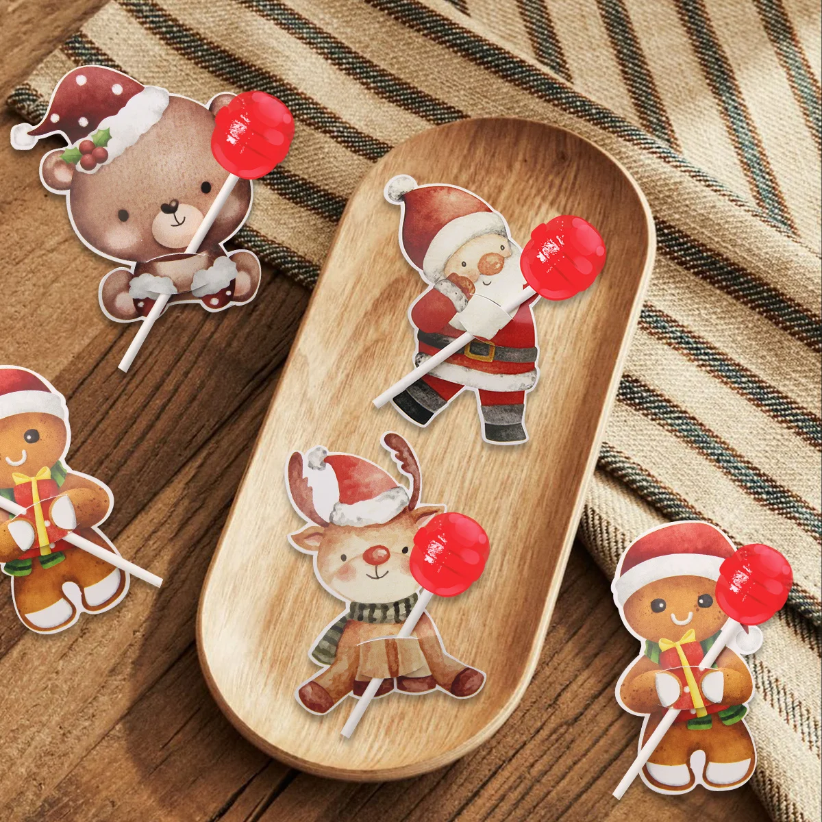 48 Stück Karton Weihnachten Lutscher Karten Engel/Weihnachtsmann/Lebkuchenmann Süßigkeitenhalter für frohe Weihnachten Party Kinder Süßigkeiten Verpackungen Image