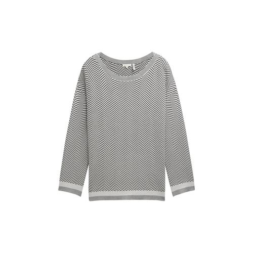 TOM TAILOR Damen Plus - Pullover mit Fischgrätenmuster, grau, Fischgrät, Gr. 48