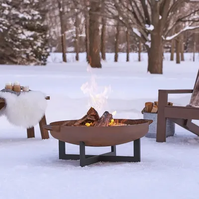 La Porte 37" Round Wood Burning Fire Pit for Outdoors, Rust with Spark Screen, Poker and Log Grate -