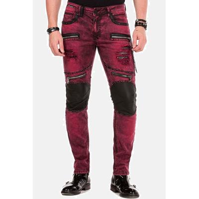 Slim-fit-Jeans CIPO & BAXX "Jeans", Herren, Gr. 40, Länge 34, rot (burgundy), 98% Baumwolle;2% Elasthan, unifarben, casual, slim fit lang, Jeans, mit Nieten und dekorative Reißverschlüssen, CD-481 Image