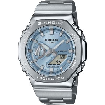 Chronograph CASIO G-SHOCK, silber (silberfarben, hellblau), Armbanduhren, Herren, Quarzuhr,Armbanduhr,Herrenuhr,digital, bis 20bar wasserd.Textilarmband Image