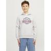 Kapuzensweatshirt JACK & JONES JUNIOR "JJELOGO SWEAT HOOD 2 COL 24/25 NOOS JNR", Jungen, Gr. 164, grau (weiß melange), angeraute Sweatware, Obermaterial: 70% Baumwolle, 30% Polyester, bedruckt, modisch, normal, Rundhals, Langarm Rippbündchen,...