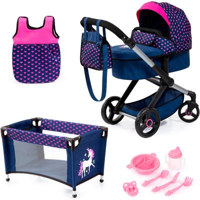 Kombi-Puppenwagen BAYER "Xeo Mega, blau/pink", bunt (blau, pink), Puppenwagen, KinderB:37cm H:73cm T:68cm, Kunststoff, Stoff, Metall, B:37cm H:73cm T:68cm
