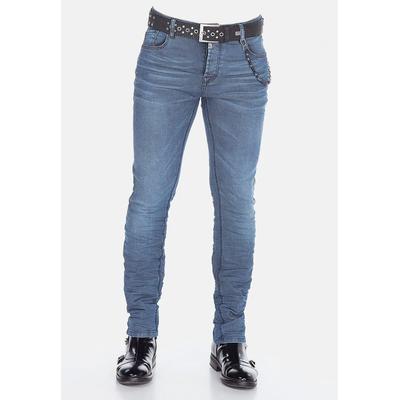 Röhrenjeans CIPO & BAXX "Jeans", Herren, Gr. 38, Länge 34, lila (indigo), 99% Baumwolle;1% Elasthan, unifarben, casual, slim fit lang, Jeans, mit Elasthanzusatz, CD374 Image