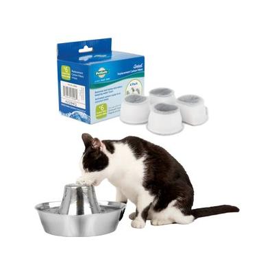 PetSafe Seaside Stainless Steel Cat Water Fountain, 60-oz + Replacement Carbon Filters, 4 count