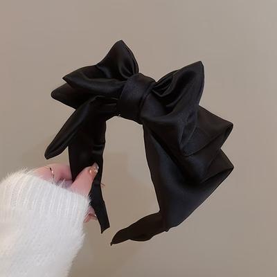 TEMU Elegant Black Bow Tie Hairband For Women - Fabric Headband With Bow Detail, Simple Solid Color, Non-feathered, Dress Up Hair Accessory For Everyday Wear