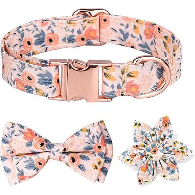 Hundehalsband mit abnehmbarer Schmetterlingsschleife und graviertem Blumenmuster, Hundehalsband mit