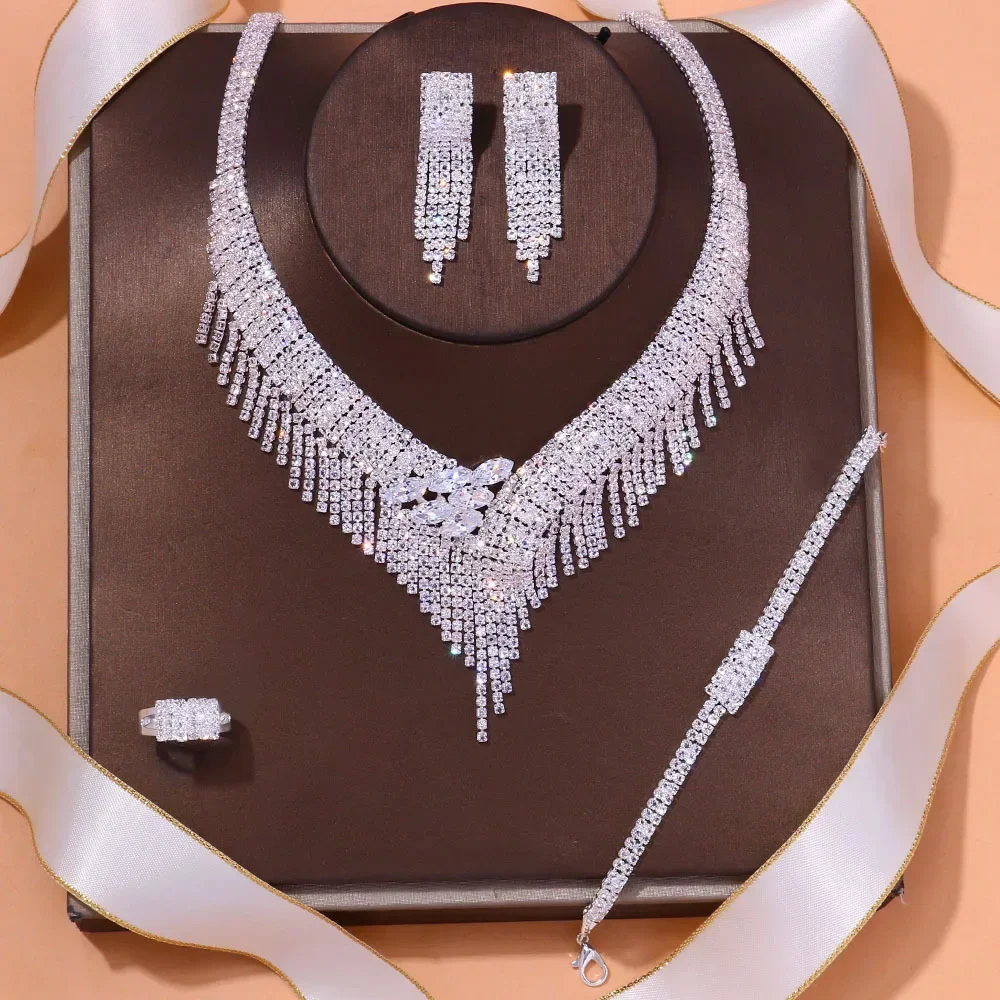 Luxus Quaste Strass Braut schmuck Sets für Frauen Hochzeit Accessoires Zirkon Hals und Ohrringe Set afrikanische Geschenke Image