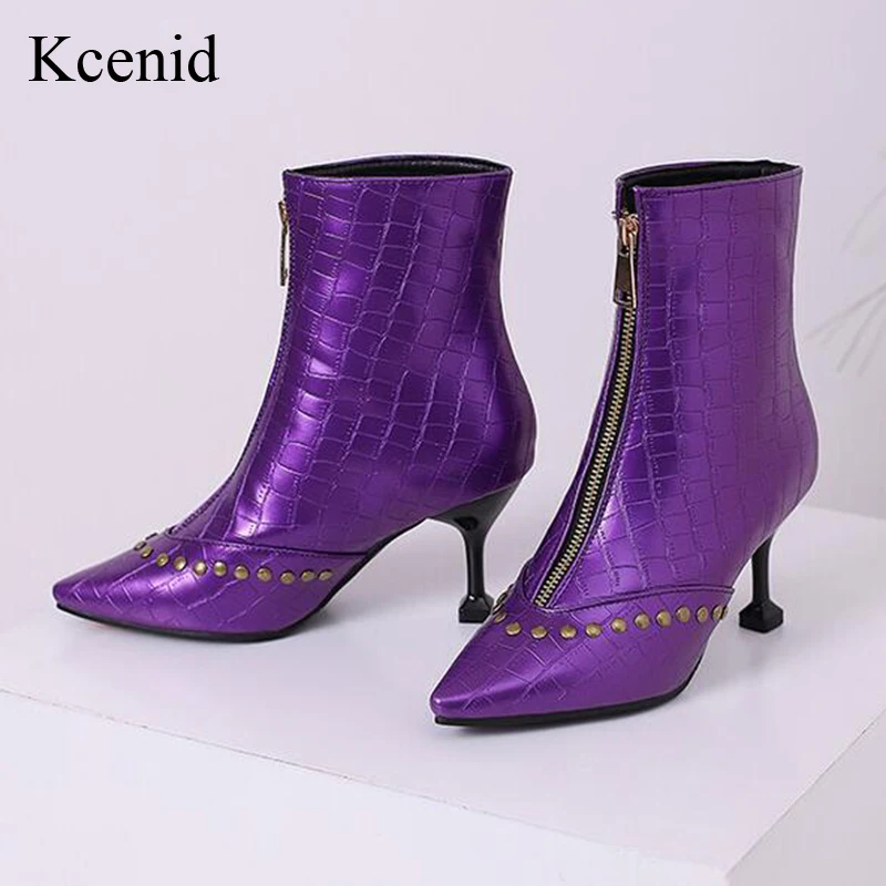 Kcenid Plus Größe 43 45 48 Stiefeletten Für Frauen High Heels Spitz Mode Niet Herbst Winter Moderne Stiefel Party schuhe