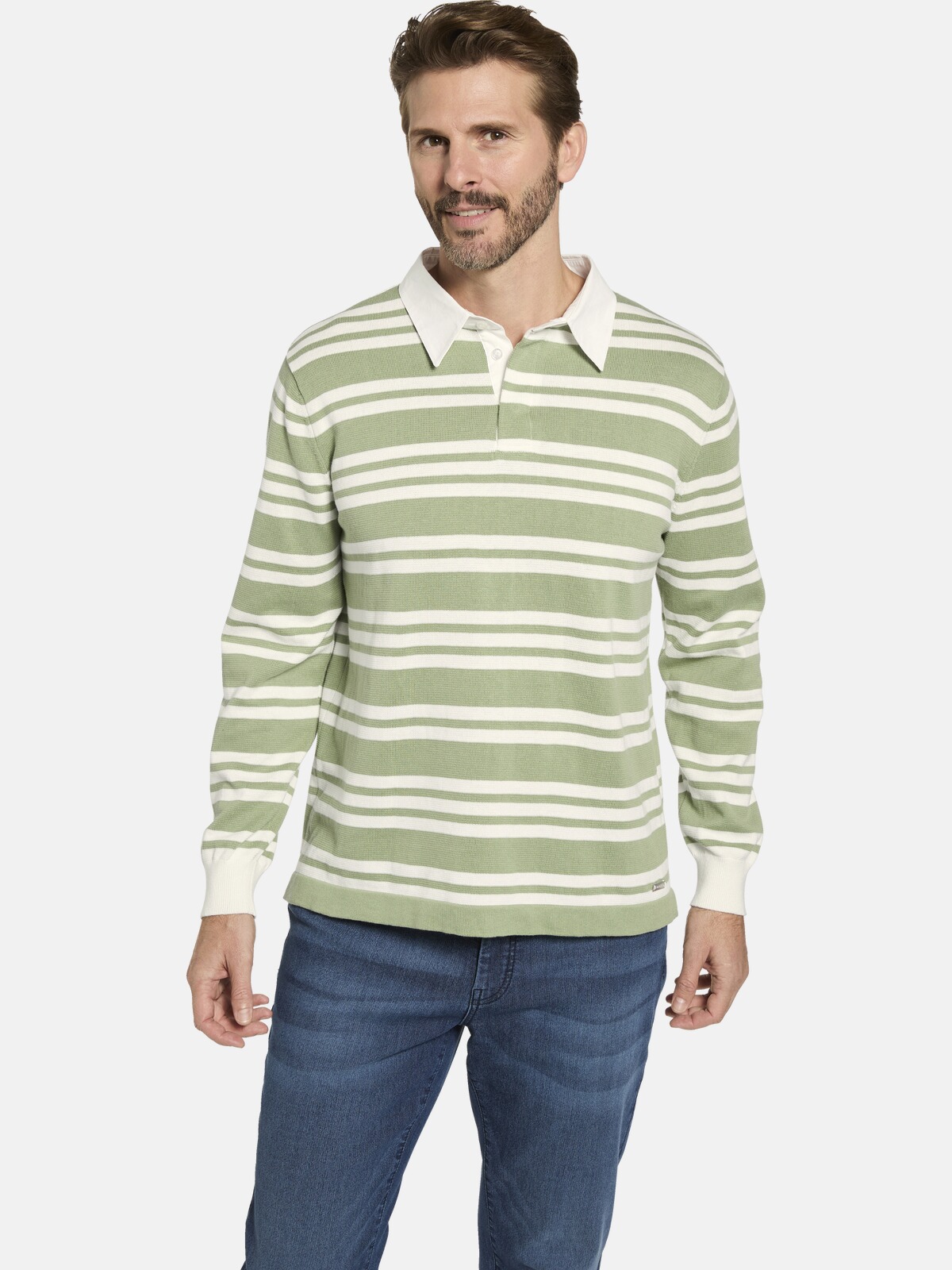 Rundhalspullover BABISTA "Pullover ALERIO", Herren, Gr. 52, weiß (grün gestreift), Obermaterial: 100% Baumwolle CO., Pullover Rundhalspullover