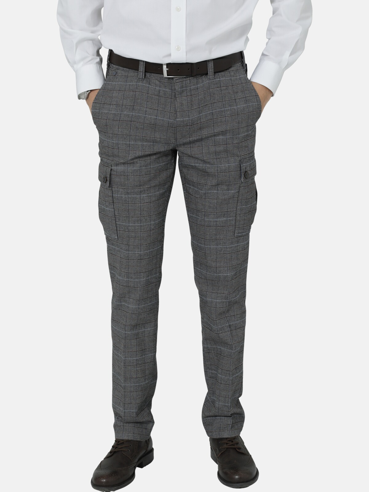 Cargohose BABISTA "Cargohose SILVENA", Herren, Gr. 29, N-Gr, grau (grau kariert), Obermaterial: 51% Baumwolle CO. 31% Polyester COOLMAX PES(Coolmax). 16% Viskose Birla CV Birla. 2% Elasthan EL., Hosen Cargohose