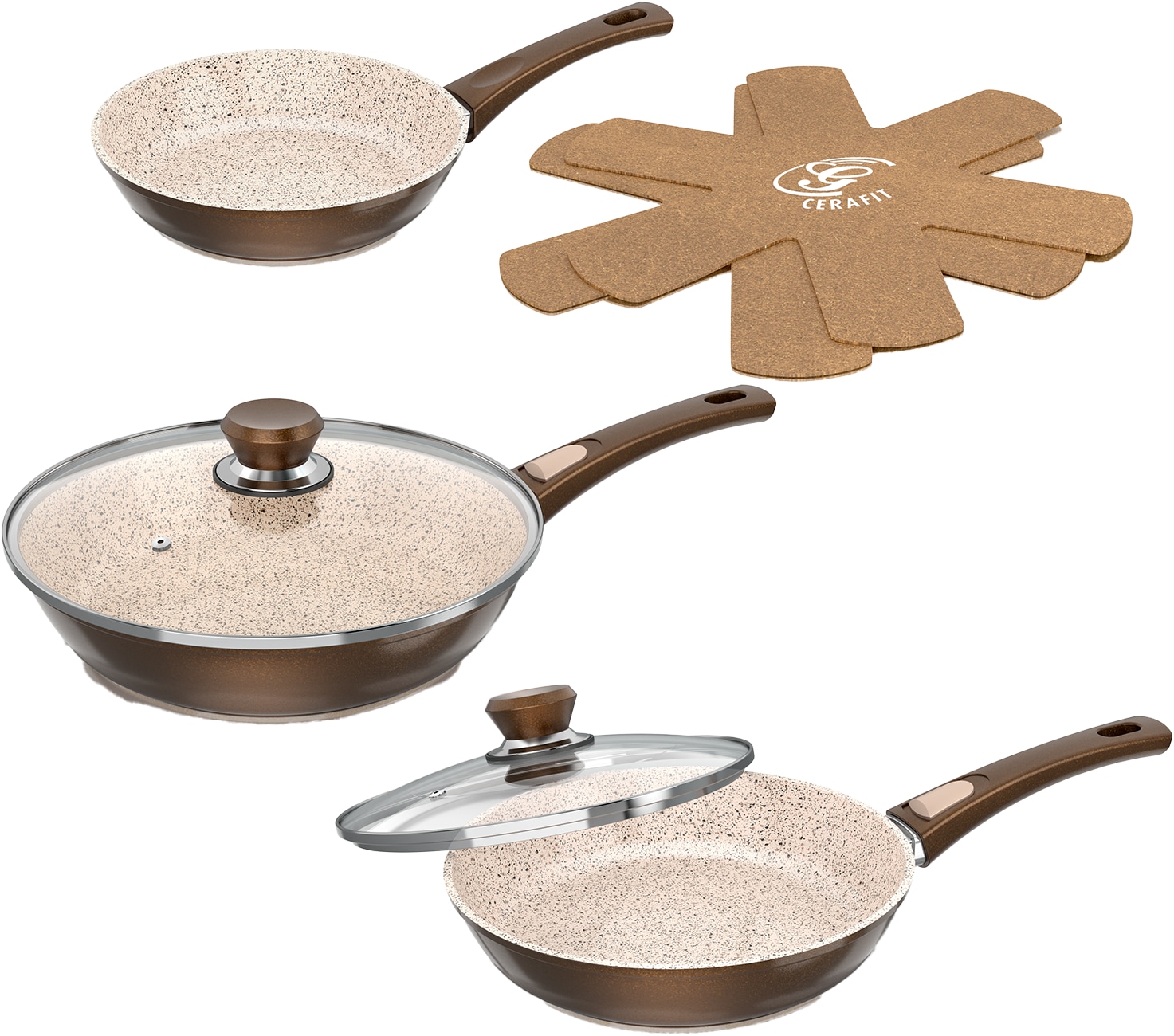 Pfannen-Set GENIUS "Cerafit Granit - Grand-Edition Pfanne, 7-teiliges Set", braun, Ø:28cm, Pfannen, geeignet für Aufläufe, zum Schmoren o. Backen - ohne Griff und Deckel Image