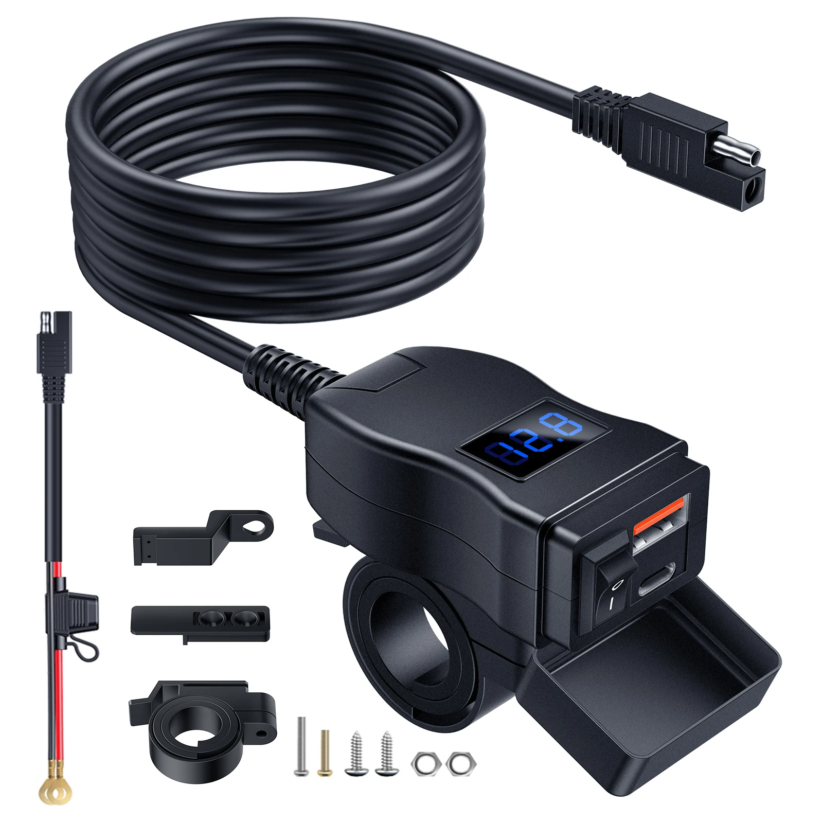 Anchtek Motorrad-Fahrzeugladegerät Wasserdichter Adapter 12V Telefon USB PD Anschlüsse Quick Charge 3.0 Mit Schalter Moto Zubehör Image