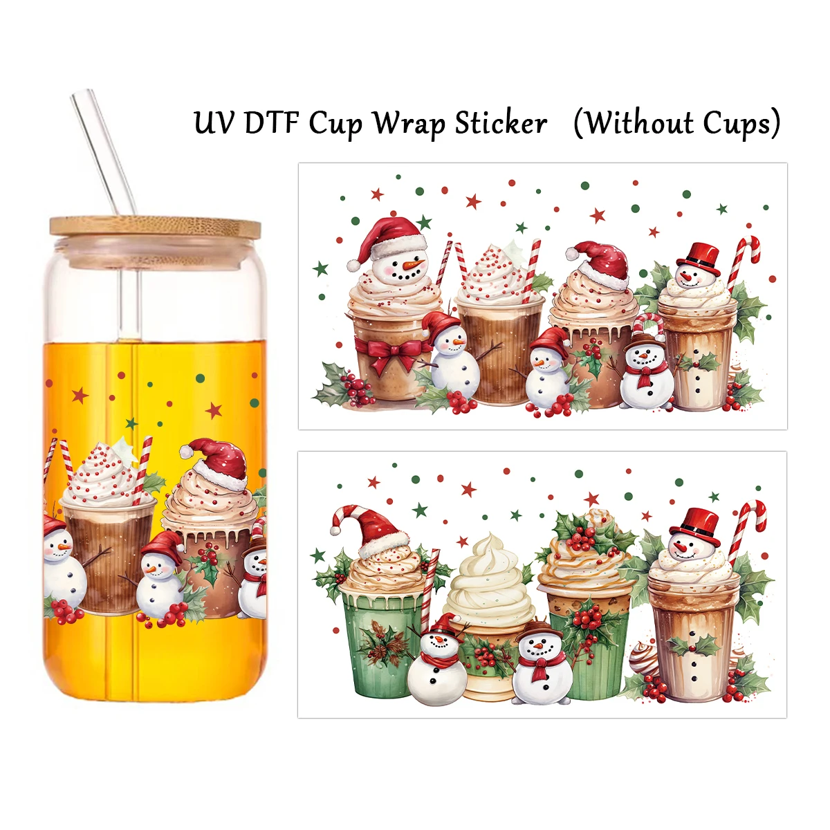 1 Stück Weihnachten Kaffee UV DTF Cup Wrap Transfer Aufkleber für Glasdose Flaschen, Weihnachten Rub on Transfers Cup Sticker DIY Handwerk Image