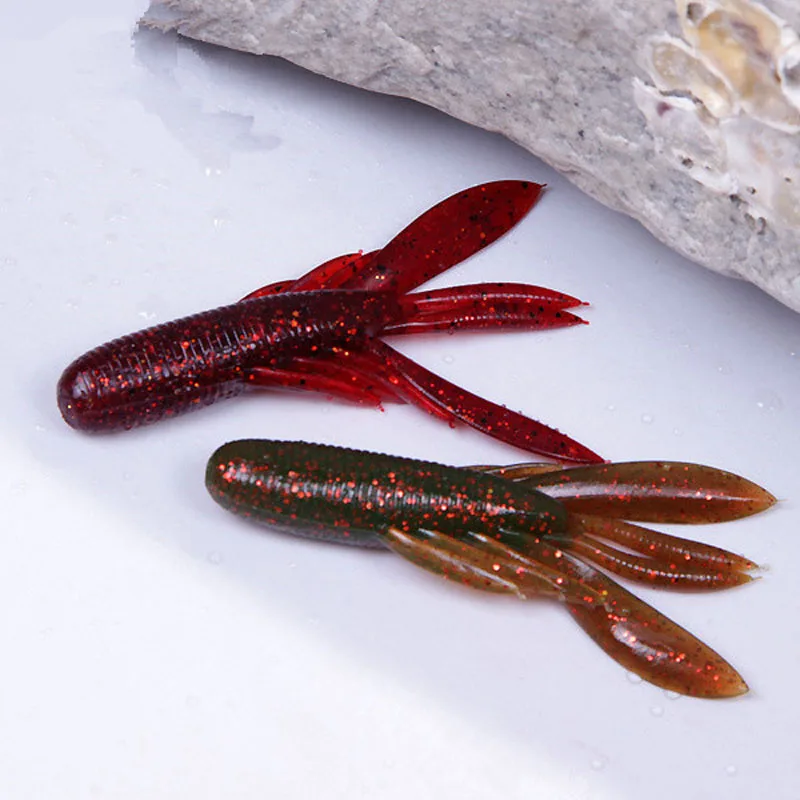 Esca da pesca Esca morbida per vermi 8 cm/7,7 g Forma di gamberetti 105 mm 11,7 g Esche artificiali Craw con odore Borsa da 5-6 pezzi