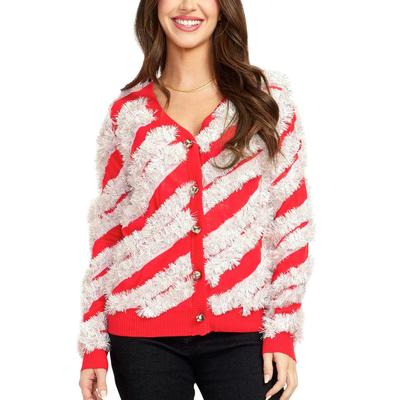 Women's Candy Cane Tinsel Cardigan Sweater