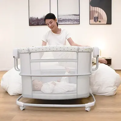 Electric Baby Swing Bed, Bedside Bassinets, Adjustable Heights, Easy Assembly,Multifunctional Baby Crib, Newborn Essentials