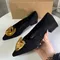 Elegant Office Women's Dress Shoes 2025 Summer New Black Shallow Pointed Toe Fashion Metal Flower