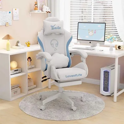 Blue Gaming Chair Home Office Computer Chair Lift Swivel Reclining Gaming Chair Latex Cushion Nylon