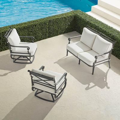 Carlisle 3-pc. Loveseat Swivel Set In Slate Aluminum - Quick Dry, Sailcloth Aruba - Frontgate