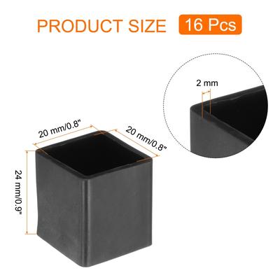 Square Chair Leg Caps PVC Chair Leg Floor Protectors, Black