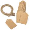 Packung mit 100 gewellten Geschenkanhängern aus Kraftpapier, braun, 5 x 3 cm, mit Bindfaden
