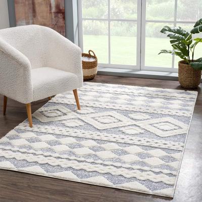 Hochflor-Teppich CARPET CITY "Focus 3005", grau, B:120cm H:20mm L:170cm, Polypropylen, Teppiche, Läufer, Boho, Hochtief-Muster/ 3D-Effekt, für Wohnzimmer, Schlafzimmer Image
