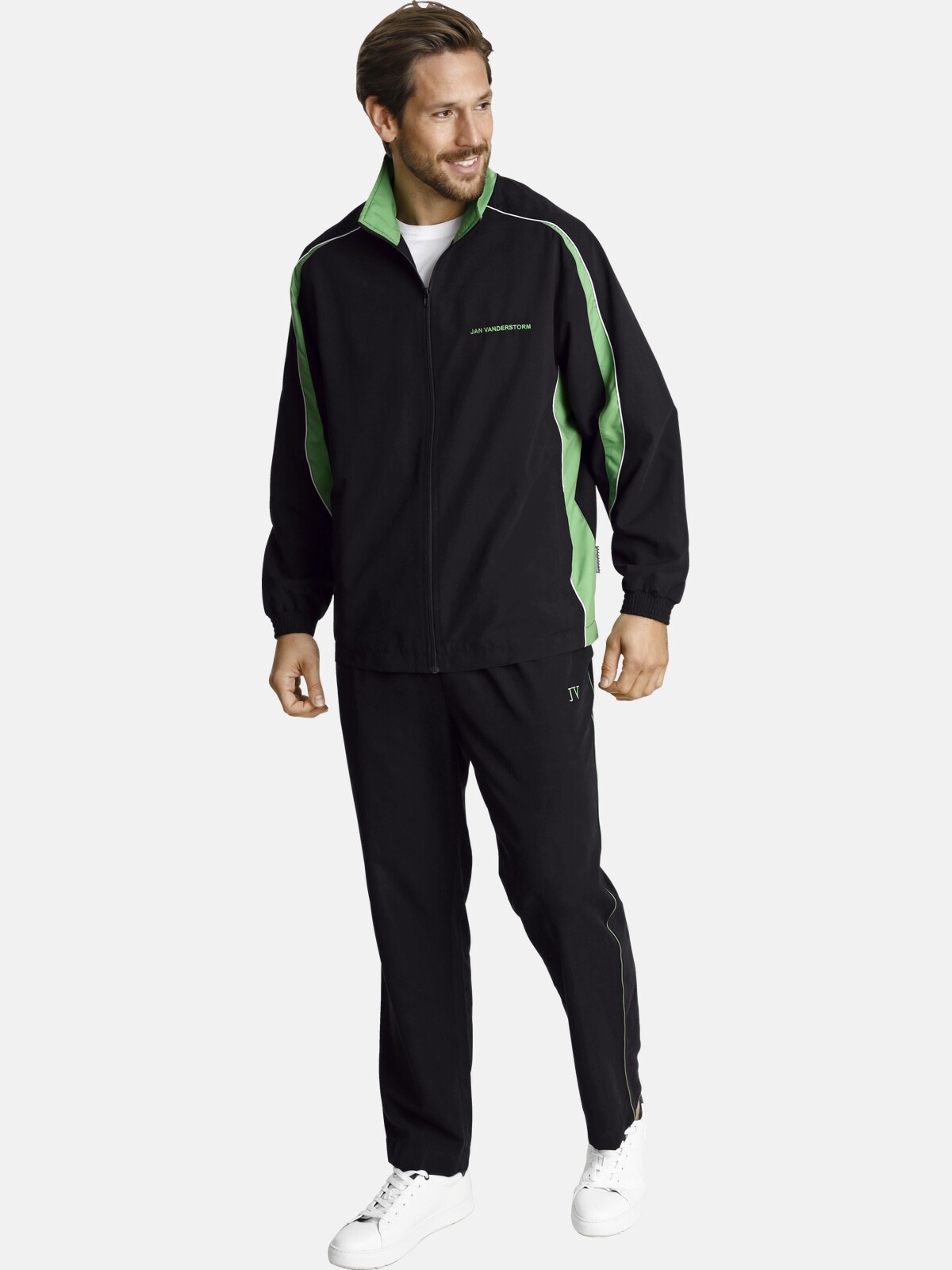 Trainingsanzug JAN VANDERSTORM "Freizeitanzug EIRIK", Herren, Gr. 54, grün (schwarz grün), Obermaterial: 100% Polyester COOLMAX PES(Coolmax)., Homewear-Sets Trainingsanzug