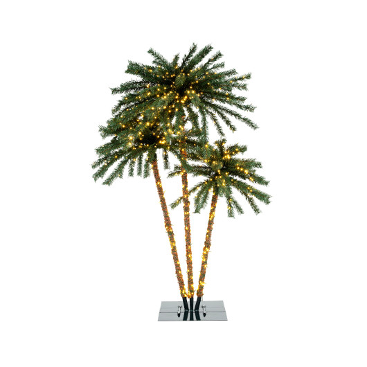 Costway Artificial Lighted Palm Tree with Metal Base, 157 Branch Tips and 930 Warm White LED Lights