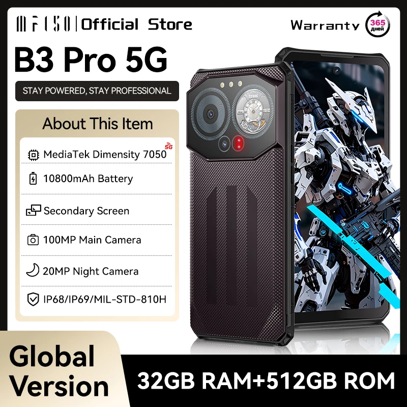IIIF150 B3 Pro 6,6-Zoll-Bildschirm 5G Robustes Telefon Android 14 Smartphone Dual Display 32 GB 512 GB 100 MP Kamera 10800 mAh Ultradünnes Telefon Image